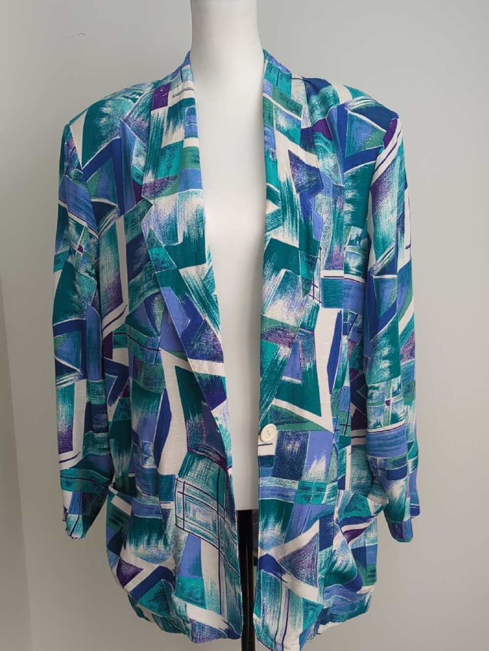 Vintage Requirements Geometric Abstract Blazer Jacket Teal Blue Purple SIZE 12